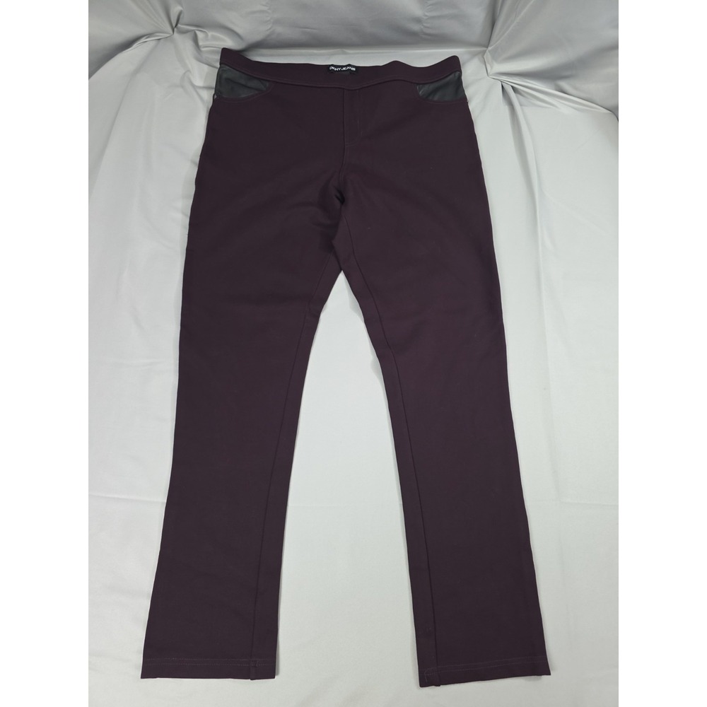 DKNY Jeans Purple Pull On Leggings XL Stretch Pants Zip Faux Pocket Detail EUC